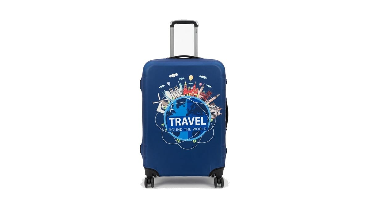 Защитный чехол для чемодана — синий «Travel Round the World» (размер L)